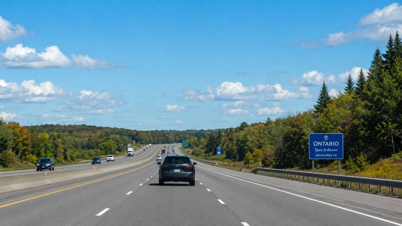 Car driving on an Ontario highway — G road test preparation with Safe Drive Ontario